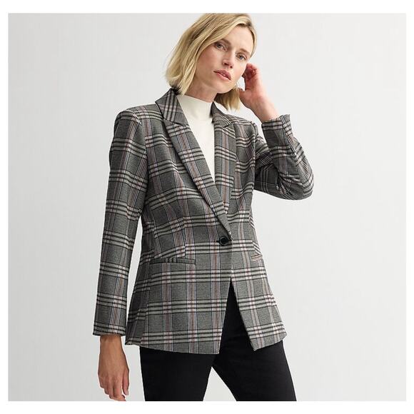 Nine West Plaid Blazer Womens Small Checked Career Office Business Jacket - Picture 1 of 7